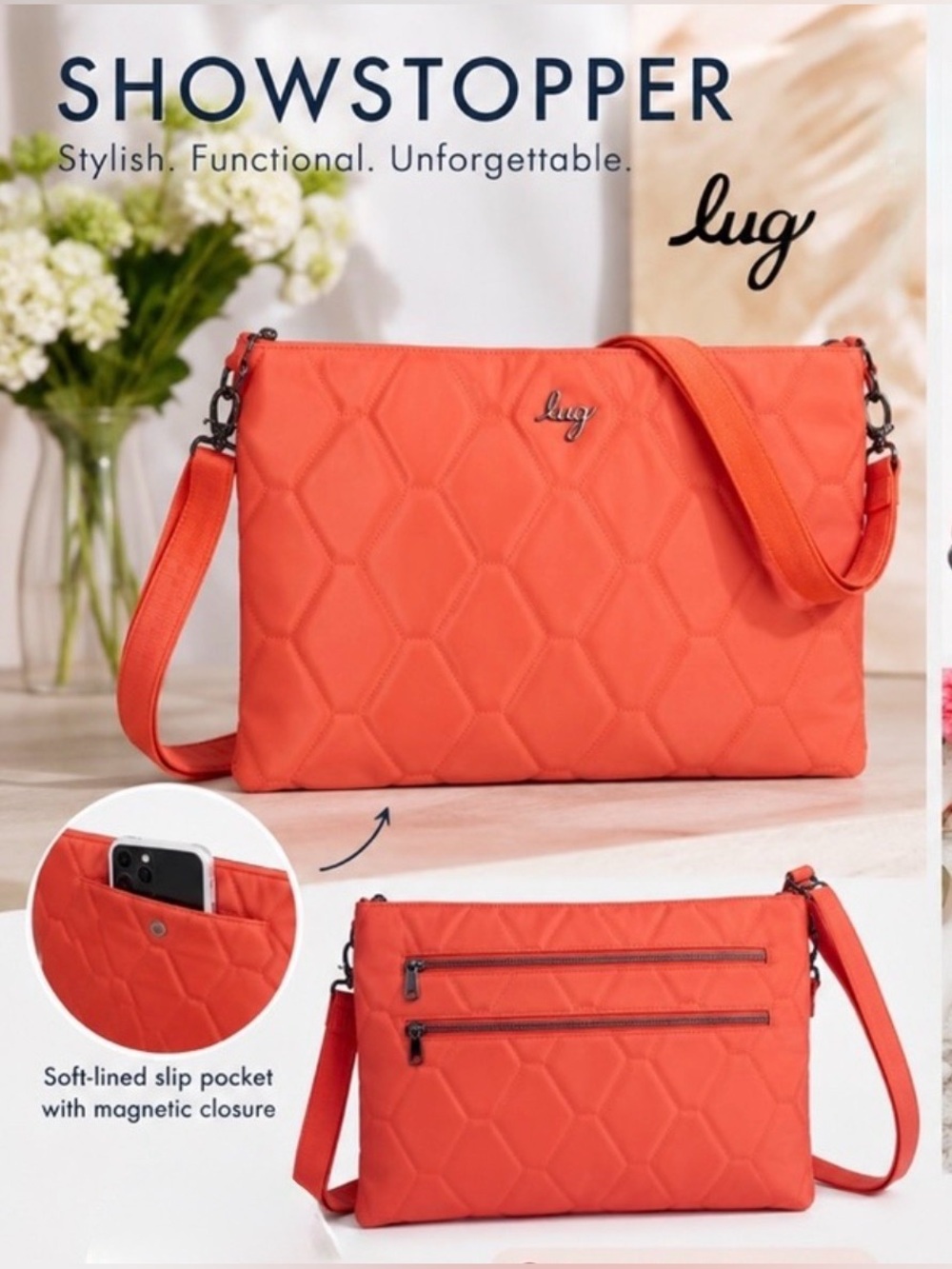 🧡 LUG Quilted Crossbody  | Papaya | Galley Satin Luxe VL Portfolio Papaya NWOT